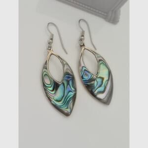 Vintage Albalone Shell Alpaca Mexico Drop Earrings